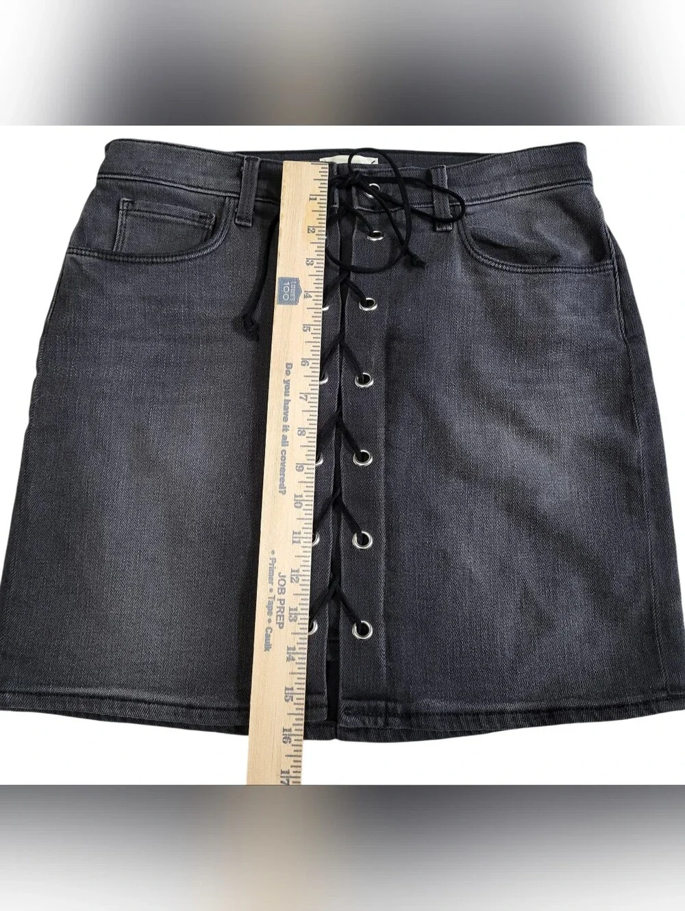 L'AGENCE Portia High Rise Women's Black Denim Lace Up Mini Skirt sz 27
